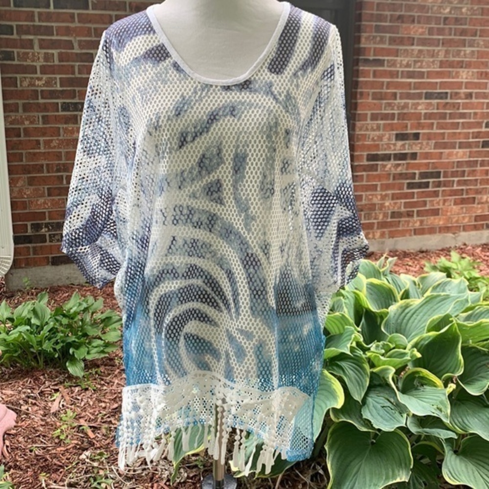 Cativa mesh crochet fringe swim cover up